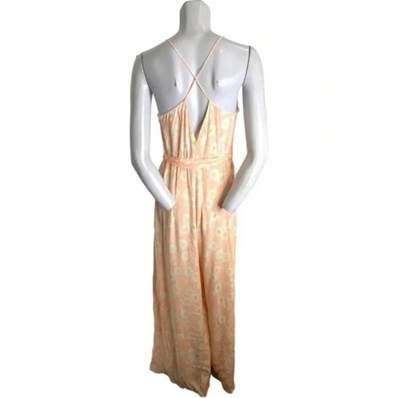 Zara Floral Daisy Wide Leg Tie Belt Flowy Jumpsuit Peach Bloggers Fav Sz Small - Picture 8 of 9